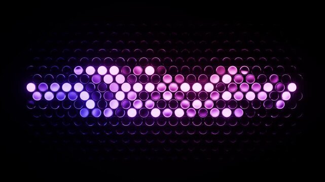 Colorful music equalizer waveform visualization display with neon glowing circles pulsing to the beat on a black background. Seamless loop.