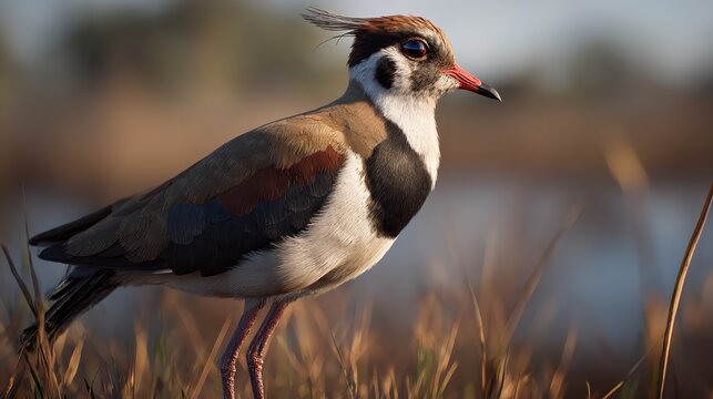 Detailed close-up image of a Northern Lapwing bird in natural habitat environment