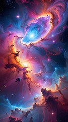 Obraz premium Vivid cosmic display showcasing swirling nebulas, stars, & celestial formations