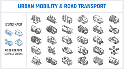 Isometric road transport city traffic car van vector icon set © Pixel_Forge