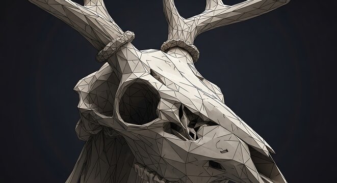 Low poly art of deer head with antlers sculpture