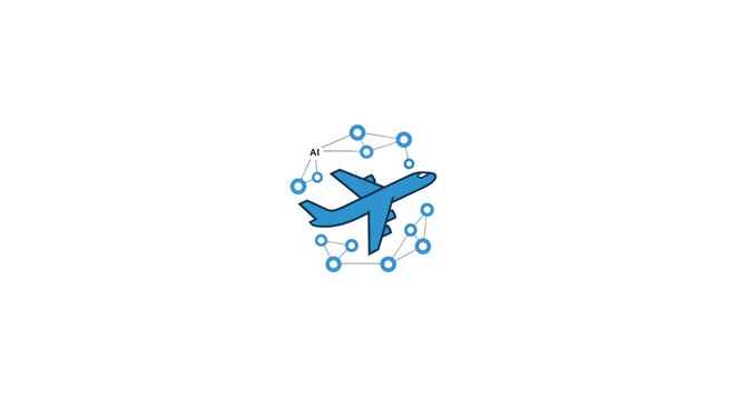 Blue Airplane Icon with Circles.