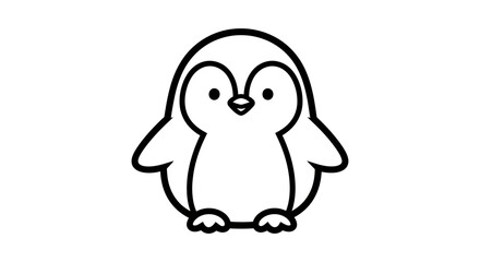 Fototapeta premium Cute Baby Penguin Vector Illustration, Minimalist Black and White Line Art Mascot for Kids Coloring Book and Logo Design