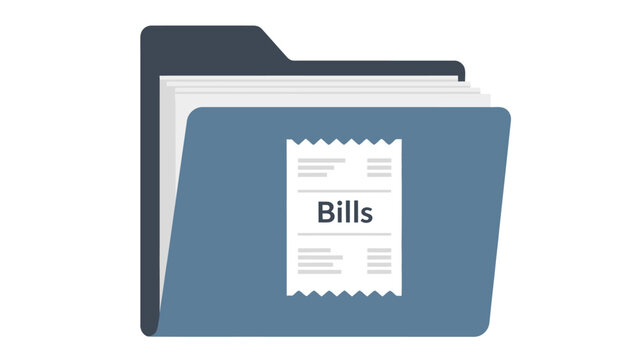 Blue Folder with Bills Documents.