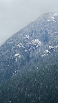 Aerial view of stunning mountain landscape in winter. Taken near Vancouver