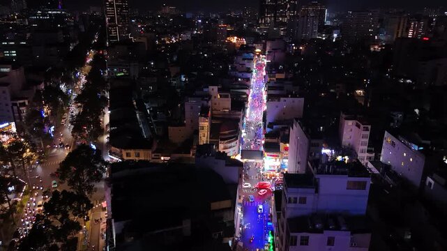 Bui Vien walking street at night in Ho Chi Minh City is filled with many dazzling nightclubs