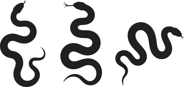 Snake silhouette collection set, crawling black serpent icons for tattoo and wild animal nature vector illustration