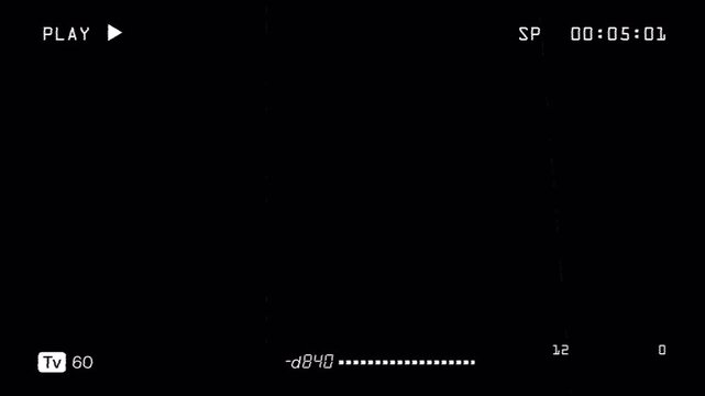 Analog VHS playback overlay with glitch noise and distorted HUD element for editing. VHS tape playing screen with HUD distorted analog for cinematic. Retro cassette player with HUD distorted. 4K Video