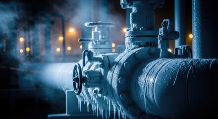 Obraz premium Industrial Pipes and Valves with Steam.