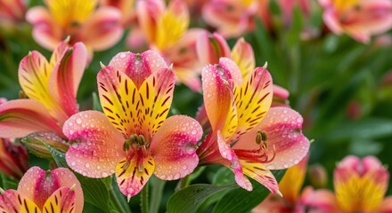 Obraz premium colorful alstroemeria flowers with water droplets
