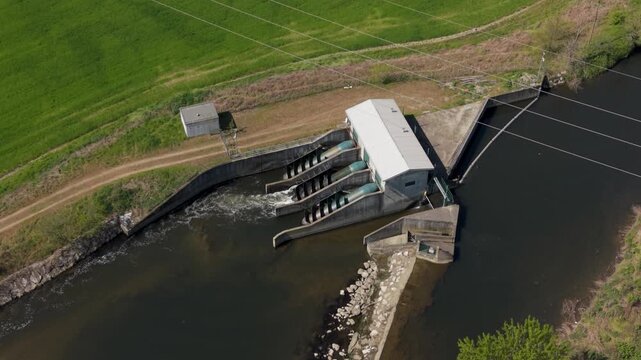 Small Hydroelectric Screw Turbine on Lambro River Italy