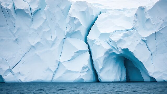 crevasses. A massive glacier cracking apart, revealing deep blue crevasses in the arctic ice. ESG reports, sustainability campaigns, designed for sustainability communications and ESG reporting.