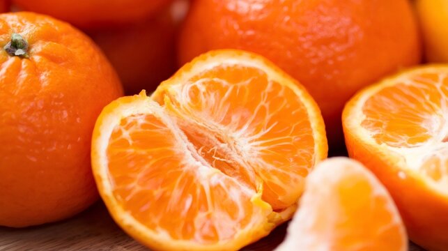 Fresh mandarin oranges displaying vitamin c rich segments