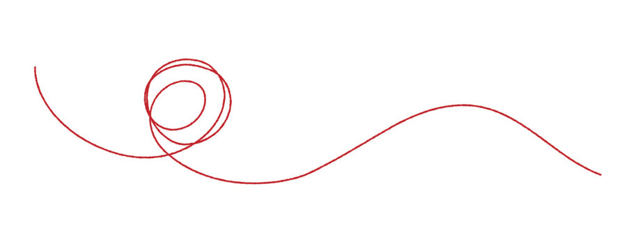 Red wool thread. Hand drawn illustration, decorative element, divider