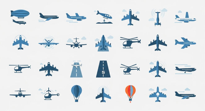 Collection of various aircraft and aviation icons.