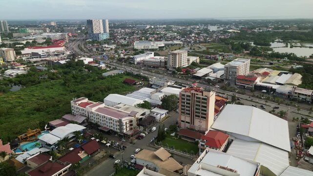 Densely Populated Urban Area With Commercial Structures In Iloilo City, Panay Island In The Philippines. Aerial Shot