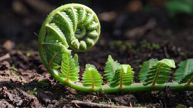 Serene Ferns in Natural Outdoor Settings with Green Leaves and Brown Soil Close-up Views
