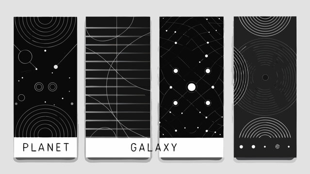 Abstract geometric patterns representing planets galaxies and cosmic elements