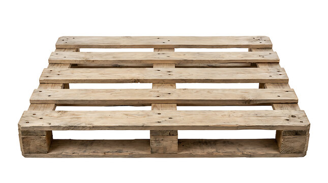 Single empty wooden pallet for cargo transportation isolated on transparent background, industrial timber platform for storage and logistics, durable lumber crate base for shipping and warehouse.