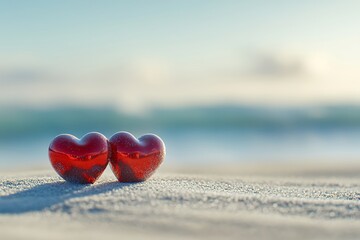 Fototapeta premium Two Hearts Beating Together by the Ocean Waves