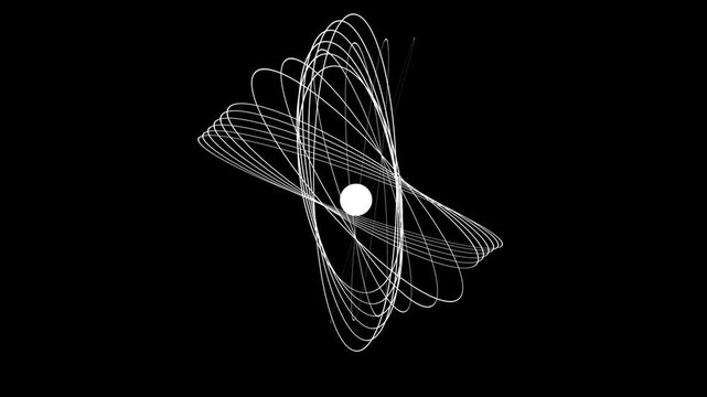 Abstract white neon geometric lines forming a futuristic orbital pattern on black background