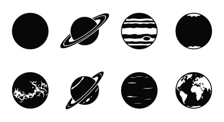 Solar system planet icons, 8 black celestial vector symbols, space set © Creative Silhouette 