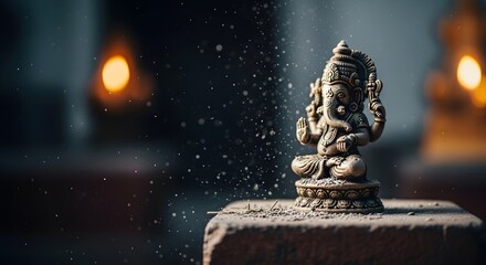 Fototapeta premium Elegant Lord Ganesha Idol Celebrated During Varaha Jayanti with Traditional Rituals and Devotional Atmosphere