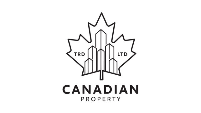 Canadian property logo with stylized maple leaf and building line art for real estate branding and signage