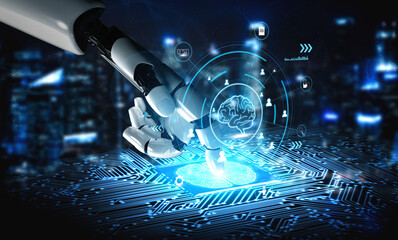 Obraz premium AI for business intelligence and knowledge management enabling automated decision making. AI analysis of company information for strategic insights. Motif