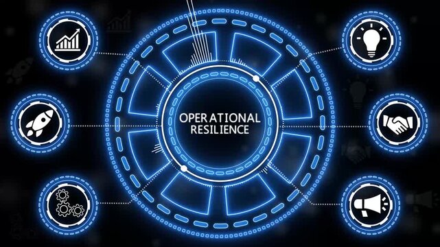 Operational resilience concept illustrated by glowing blue digital technology and icons.4k Animation.