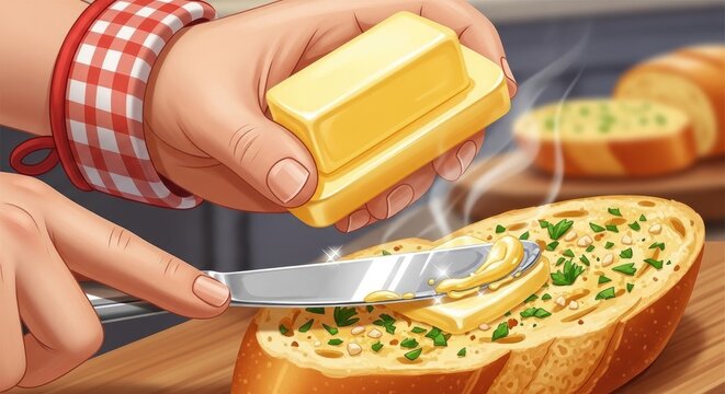 Buttering Garlic Bread - A Culinary Delight.