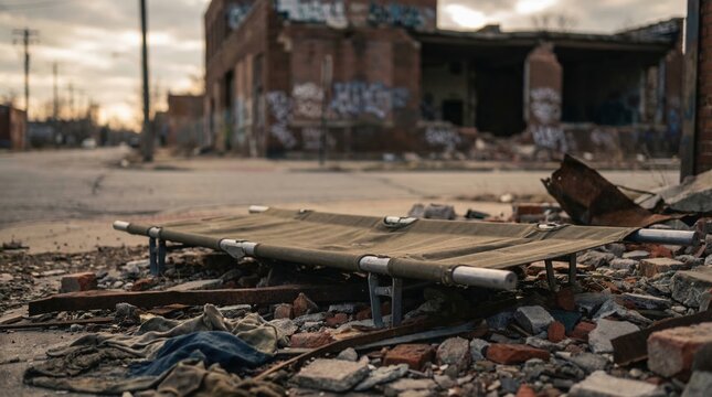 Desolate urban setting with decay and neglect