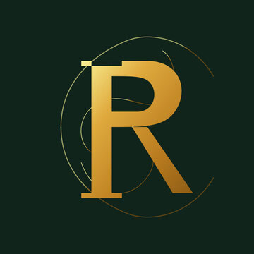Luxurious Golden Letter R Monogram With Elegant Swirls On Green