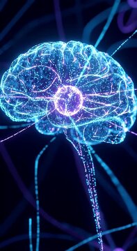 Abstract digital brain illustration with neural connections and glowing energy