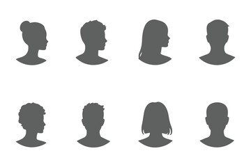 Black Silhouette Headshots of Men and Women on White Background profile portrait © Daishin