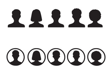 Black Silhouette Headshots of Men and Women on White Background profile portrait © Daishin