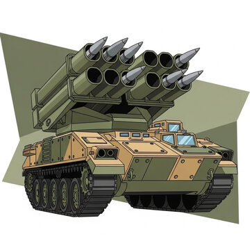 Military Tank with Multiple Rocket Launchers.