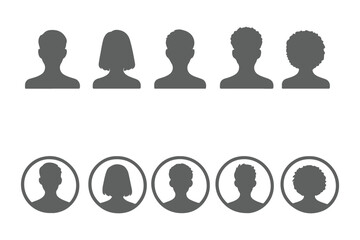 Black Silhouette Headshots of Men and Women on White Background profile portrait © Daishin