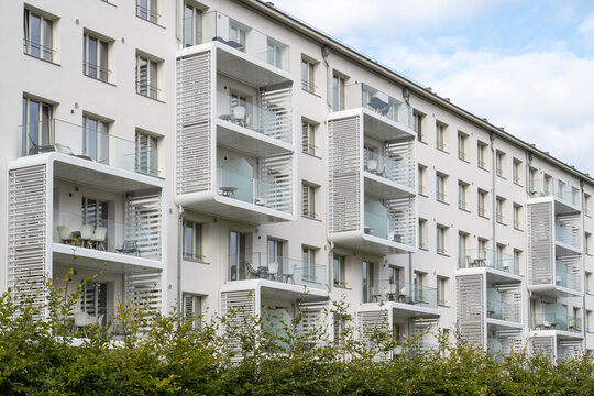 Renovated apartment building with balconies in Prora holiday complex R�gen