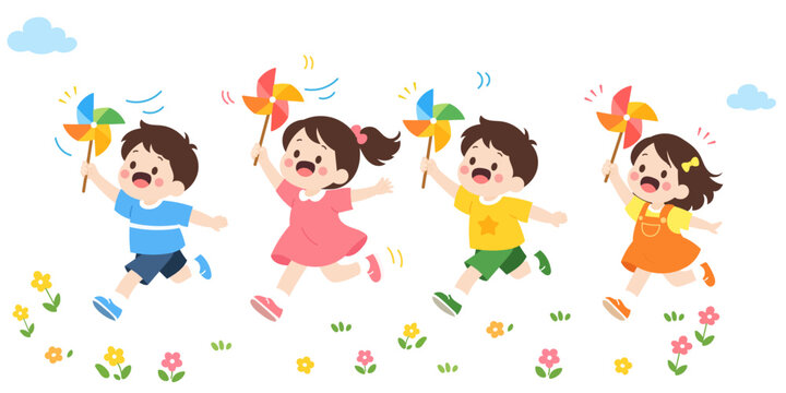 Colorful children's day illustration with toys and balloons