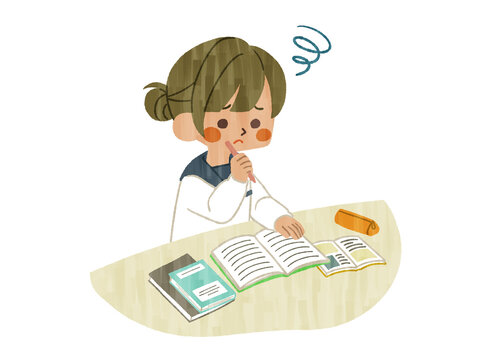 勉強中に悩んでいる女子学生-ガッシュ