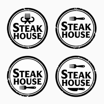 Minimalist steak house logos highlighting clean shapes, simple icons, and branding aesthetics