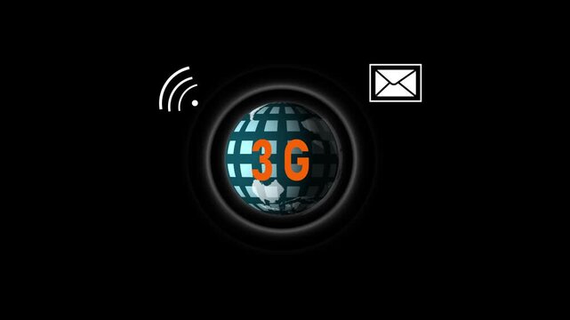 3 g mobile network connectivity concept with rotating globe and data 4k global