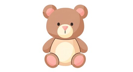 Fototapeta premium Cute Brown Teddy Bear Illustration Isolated on White Background, Adorable Flat Vector Style Plush Toy Character for Kids and Nursery Design, Simple Lovable Bear Mascot.