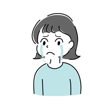 涙する女性 感動 ストレス 憂鬱 不安 トラブル 心配 シンプル イラスト 案内,説明,ポイント,解説 人物 ベクター/ crying woman simple illustration sad impressed worry stressed trouble character vector