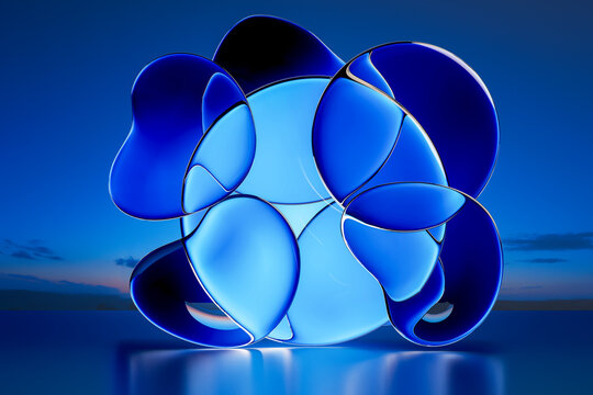 3D blue organic form with glossy volume and smooth contour