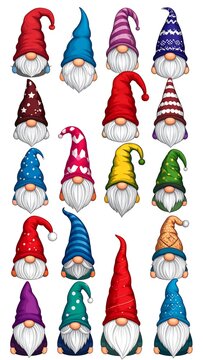 A collection of 13 gnomes with colorful hats