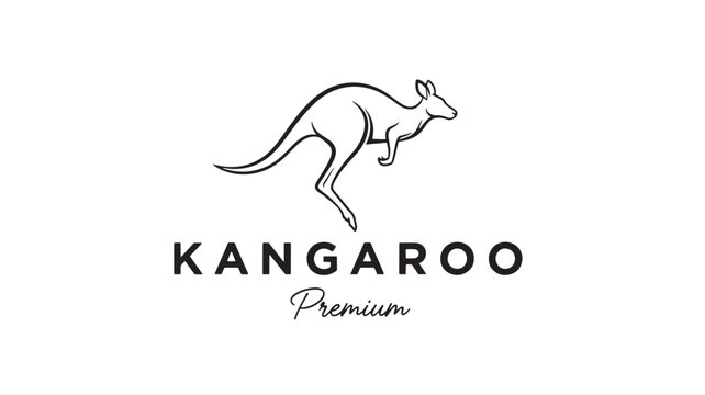 Kangaroo logo icon with line art kangaroo jumping and premium typography for brand identity and apparel design
