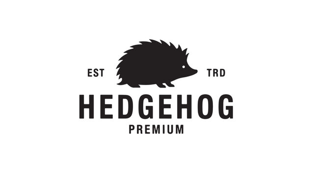 Hedgehog premium logo with EST and TRD text featuring a bold black hedgehog silhouette icon featuring animal emblem, mascot, badge design with