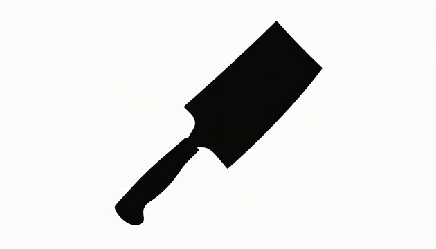 Black silhouette of a butcher cleaver knife. It is a sharp cooking tool for chopping meat and vegetables. This kitchen utensil is made of metal. Suitable for culinary purposes.